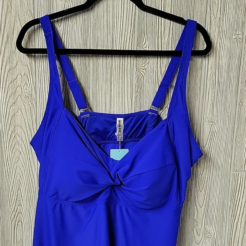 Aqua Eve Blue Swimsuit Tankini Top Womens Size 24W NWT